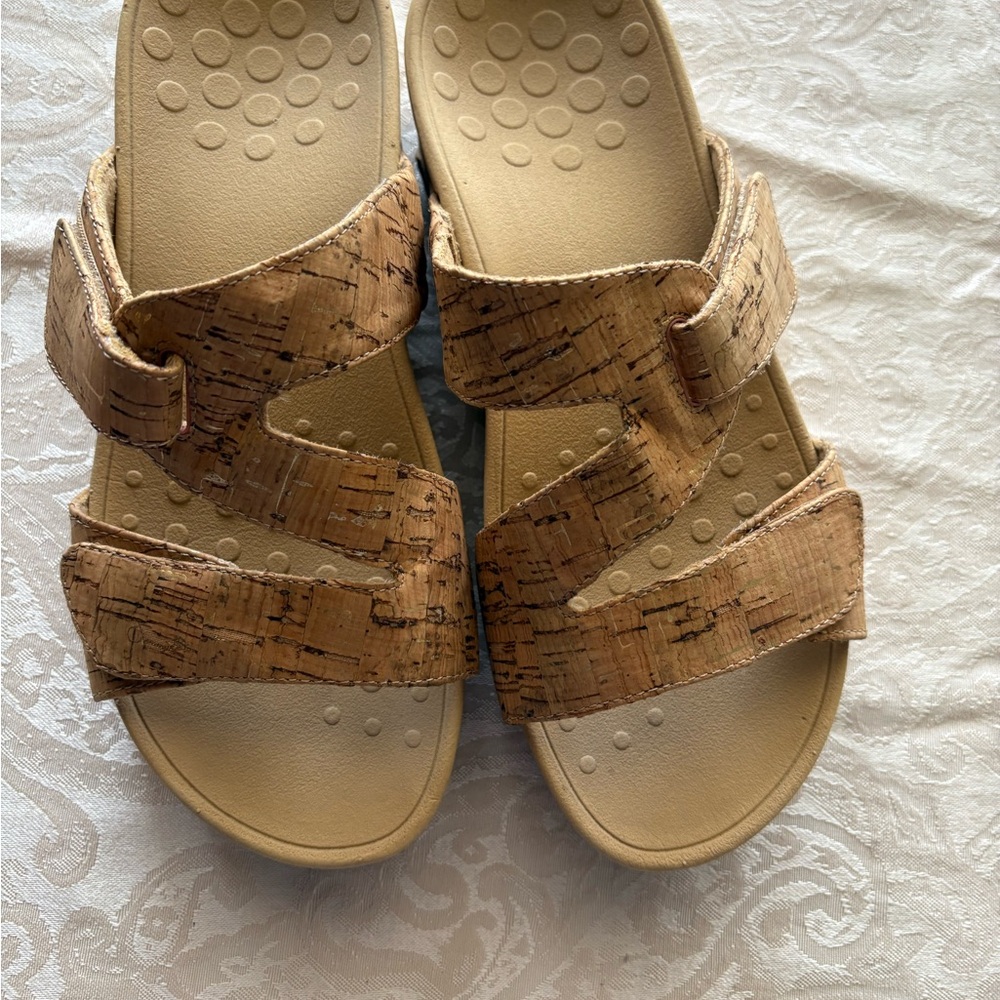 Vionic Women's Cork Sandals gold cork wedge crisscross platform